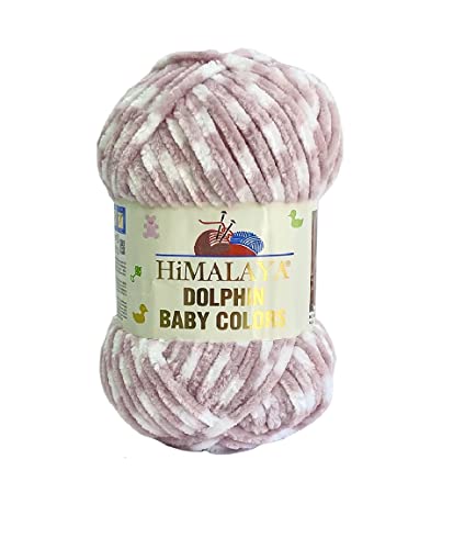 Himalaya Dolphin Baby Colors Wolle Garn Stricken Super Bulky (6), 100g Knäuel, 120m, Nadel 6.5mm (Rosagrau-Weiß) von Strickfein