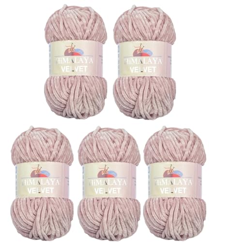 Himalaya Velvet Wolle – 100% Micro-Polyester, 5 x100gr, 120m, Stärke 6 Super Bulky, Nadeln 8mm, Ideal für Pullover, Schals, Mützen & Heimtextilien - Altrosa 90049 von Strickfein