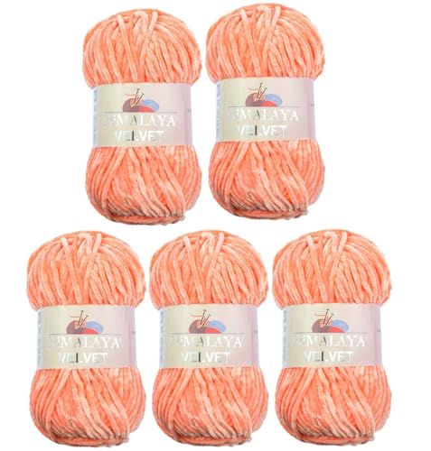 Himalaya Velvet Wolle – 100% Micro-Polyester, 5 x100gr, 120m, Stärke 6 Super Bulky, Nadeln 8mm, Ideal für Pullover, Schals, Mützen & Heimtextilien - Apricot Hell 90023 von Strickfein