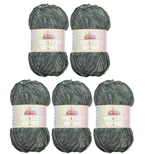 Himalaya Velvet Wolle – 100% Micro-Polyester, 5 x100gr, 120m, Stärke 6 Super Bulky, Nadeln 8mm, Ideal für Pullover, Schals, Mützen & Heimtextilien - Dunkelgrau 90020 von Strickfein