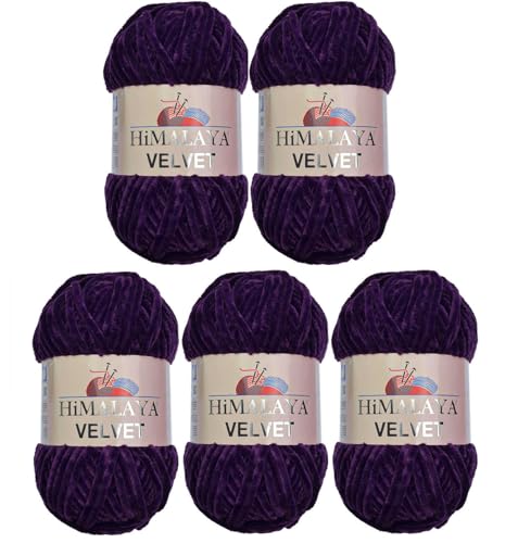 Himalaya Velvet Wolle – 100% Micro-Polyester, 5 x100gr, 120m, Stärke 6 Super Bulky, Nadeln 8mm, Ideal für Pullover, Schals, Mützen & Heimtextilien - Dunkellila 90028 von Strickfein