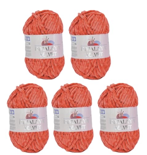 Himalaya Velvet Wolle – 100% Micro-Polyester, 5 x100gr, 120m, Stärke 6 Super Bulky, Nadeln 8mm, Ideal für Pullover, Schals, Mützen & Heimtextilien - Dunkelorange 90012 von Strickfein