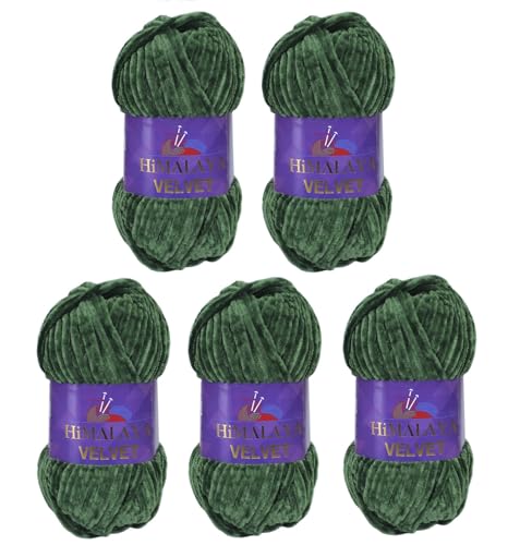 Himalaya Velvet Wolle – 100% Micro-Polyester, 5 x100gr, 120m, Stärke 6 Super Bulky, Nadeln 8mm, Ideal für Pullover, Schals, Mützen & Heimtextilien - Grün 90060 von Strickfein
