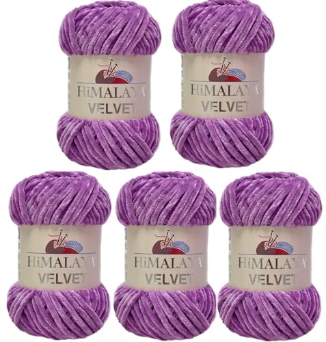 Himalaya Velvet Wolle – 100% Micro-Polyester, 5 x100gr, 120m, Stärke 6 Super Bulky, Nadeln 8mm, Ideal für Pullover, Schals, Mützen & Heimtextilien - Hell Magenta 90056 von Strickfein