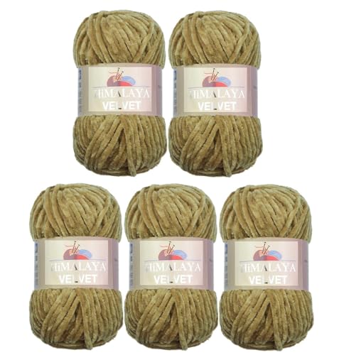 Himalaya Velvet Wolle – 100% Micro-Polyester, 5 x100gr, 120m, Stärke 6 Super Bulky, Nadeln 8mm, Ideal für Pullover, Schals, Mützen & Heimtextilien - Hellbraun 90017 von Strickfein
