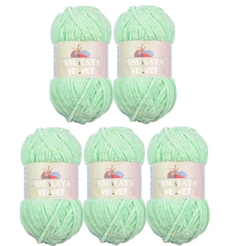Himalaya Velvet Wolle – 100% Micro-Polyester, 5 x100gr, 120m, Stärke 6 Super Bulky, Nadeln 8mm, Ideal für Pullover, Schals, Mützen & Heimtextilien - Helles Grün 90007 Himalaya Velvet Wolle – 100% Micro-Polyester, 5 x100gr, 120m, Stärke 6 Super Bulky, Nadeln 8mm, Ideal für Pullover, Schals, Mützen & Heimtextilien - Helles Grün 90007 von Strickfein