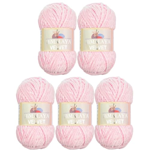 Himalaya Velvet Wolle – 100% Micro-Polyester, 5 x100gr, 120m, Stärke 6 Super Bulky, Nadeln 8mm, Ideal für Pullover, Schals, Mützen & Heimtextilien - Helles Rosa 90003 von Strickfein