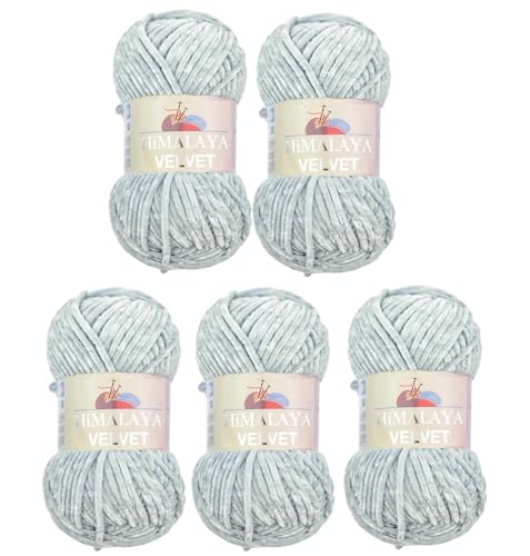 Himalaya Velvet Wolle – 100% Micro-Polyester, 5 x100gr, 120m, Stärke 6 Super Bulky, Nadeln 8mm, Ideal für Pullover, Schals, Mützen & Heimtextilien - Hellgrau 90051 von Strickfein