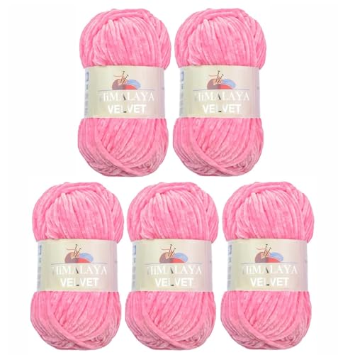 Himalaya Velvet Wolle – 100% Micro-Polyester, 5 x100gr, 120m, Stärke 6 Super Bulky, Nadeln 8mm, Ideal für Pullover, Schals, Mützen & Heimtextilien - Rosa 90009 von Strickfein