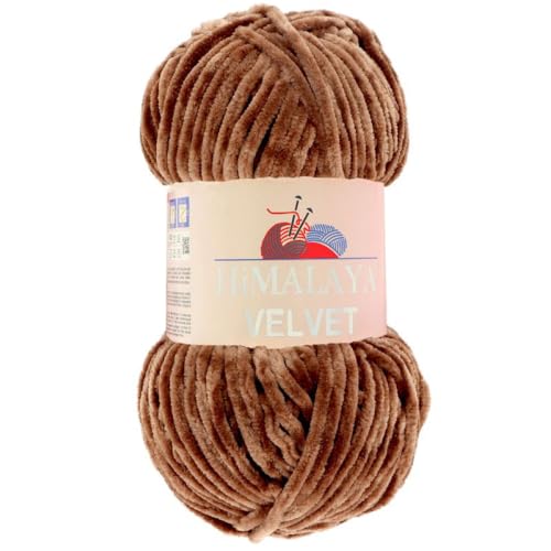 Strickfein Himalaya Velvet Wolle - 100% Micro-Polyester, 100g / 120m, Stärke 6 Super Bulky, Nadeln 8mm, Ideal für Pullover, Schals, Mützen & Heimtextilien (Braun) von Strickfein