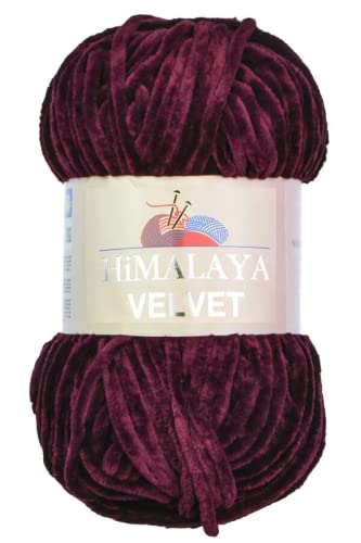 Strickfein Himalaya Velvet Wolle - 100% Micro-Polyester, 100g / 120m, Stärke 6 Super Bulky, Nadeln 8mm, Ideal für Pullover, Schals, Mützen & Heimtextilien - Beere Dunkel 90039 von Strickfein