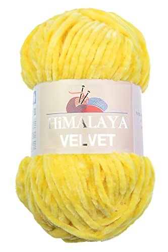 Strickfein Himalaya Velvet Wolle - 100% Micro-Polyester, 100g / 120m, Stärke 6 Super Bulky, Nadeln 8mm, Ideal für Pullover, Schals, Mützen & Heimtextilien - Gelb 90013 von Strickfein