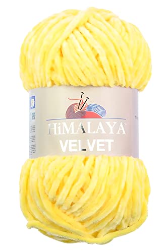 Strickfein Himalaya Velvet Wolle - 100% Micro-Polyester, 100g / 120m, Stärke 6 Super Bulky, Nadeln 8mm, Ideal für Pullover, Schals, Mützen & Heimtextilien - Hellgelb 90002 von Strickfein