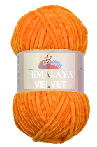 Strickfein Himalaya Velvet Wolle - 100% Micro-Polyester, 100g / 120m, Stärke 6 Super Bulky, Nadeln 8mm, Ideal für Pullover, Schals, Mützen & Heimtextilien - Orange 90016 von Strickfein