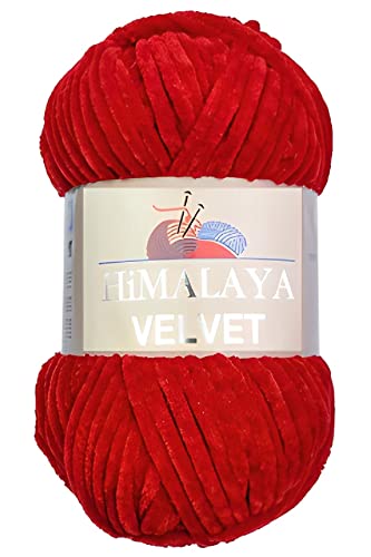 Strickfein Himalaya Velvet Wolle - 100% Micro-Polyester, 100g / 120m, Stärke 6 Super Bulky, Nadeln 8mm, Ideal für Pullover, Schals, Mützen & Heimtextilien - Rot 90018 von Strickfein
