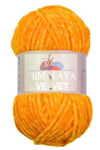 Strickfein Himalaya Velvet Wolle - 100% Micro-Polyester, 100g / 120m, Stärke 6 Super Bulky, Nadeln 8mm, Ideal für Pullover, Schals, Mützen & Heimtextilien - Sonnengelb 90068 von Strickfein