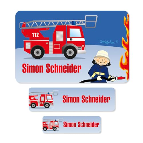 Striefchen® 100 Schuletiketten mit Feuerwehrmann und Wunschnamen von Striefchen