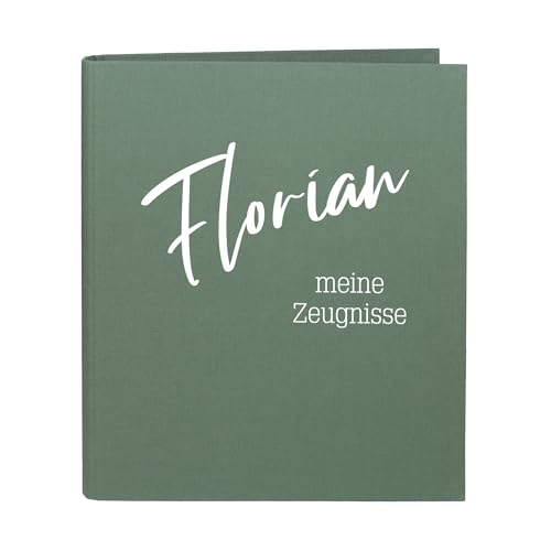 Striefchen® Dokumentenmappe personalisiert mit Name und Wunschtext – Leinenstoff – 5 Farben zur Auswahl – DIN A4 – 4-Ring-Ordner für Schüler, Studenten, Büro zur Aufbewahrung Dokumenten (Grün) von Striefchen