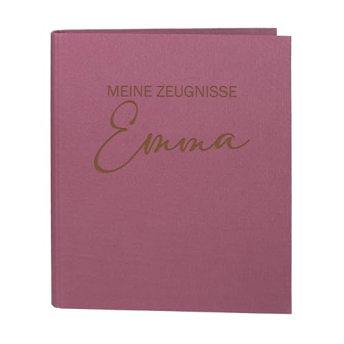 Striefchen® Personalisierte Zeugnismappe für Kinder mit Gravur – DIN A4 Ringordner mit Leinenstoff – 5 Farben – Name individuell gravierbar – Dokumentenmappe „Meine Zeugnisse“ (Rosa) von Striefchen