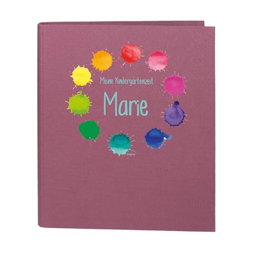Striefchen® Zeugnismappe personalisiert mit Name – Leinenstoff – 5 Farben zur Auswahl – Farbkleckse-Motiv – DIN A4 – 4-Ring-Ordner für Kinder – Mappe zur Aufbewahrung von Schulzeugnissen (Rosa) von Striefchen
