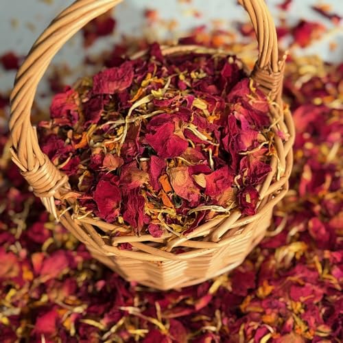Natürliches Blütenblatt-Konfetti – "Sunset Haze" – 1 Liter – rote Rose, Korallenrose, orangefarbene Ringelblume, gelbe Ringelblume und gelbe Chrysantheme – biologisch abbaubar (130) von Stripey Finds