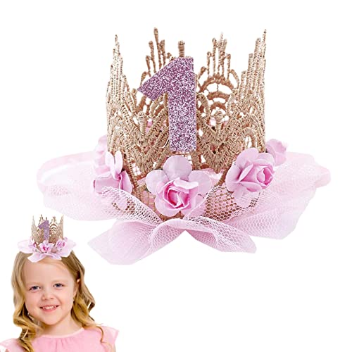 Stronrive Baby Geburtstagskrone Baby 1 Jahr Geburtstag Krone Mädchen Geburtstagskrone Haarband Geburtstag Hüte Für Baby Party Krone Mit Rosendekor Und Zahlen Prinzessin Haarband Geburtstag Geschenk von Stronrive