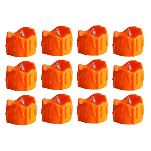 Stronrive Halloween-Kerzenlicht,Orange LED Teelichter 12er Set | Batteriebetriebenes orangefarbenes 3D-Kürbis-LED-Teelicht, flackerndes Veranstaltungsort-Layout, Requisiten, Kerzenlichter von Stronrive