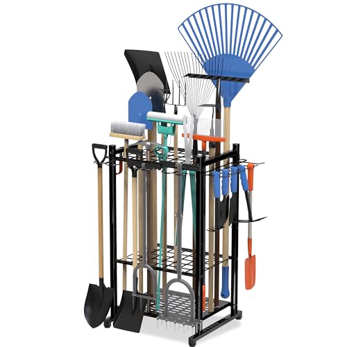 Sttoraboks Garten-Werkzeug-Organizer mit Aufbewahrungshaken, Hofwerkzeug-Turm-Regal für Garage, Organisation und Lagerung, bis zu 50 Werkzeuge, robuster Stahl-Gartenwerkzeugständer für Schuppen, Sttoraboks Garten-Werkzeug-Organizer mit Aufbewahrungshaken, Hofwerkzeug-Turm-Regal für Garage, Organisation und Lagerung, bis zu 50 Werkzeuge, robuster Stahl-Gartenwerkzeugständer für Schuppen, von Sttoraboks