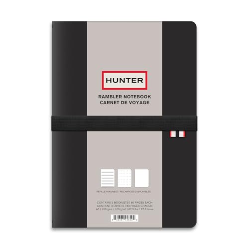 Studio Oh! Rambler nachfüllbares Notizbuch, 21,8 x 15,2 cm, Buch mit 3 A5-Heftchen, je 80 Seiten, liniertes Papier, Punktraster und leere Seiten zum Zeichnen oder Journaling, Gummiband und Innentasche von Studio Oh!