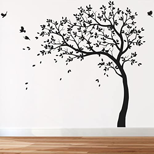 Großer Wandaufkleber Baum Mit Vögeln - Kinderzimmer Wandsticker Wandtattoo Vinyl Wanddekor KW032 (Äste Nach Links, Alles in Schwarz) von Studio Quee