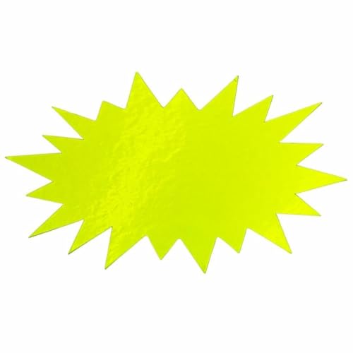 10 Stück Fluoreszierende Preisetiketten Aufkleber – Karton mit Laminat – Selbstklebende Preisschilder 180x100 mm Sternform – Für Flohmarkt Zubehör, Supermarkt, Werbung, Sale – Gelb von Studiocen