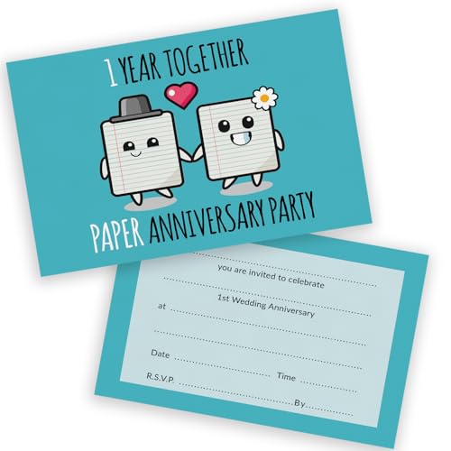 Party-Einladungen zum 1. Jahrestag – 1 Jahr zusammen, 20 Stück – Hochzeitseinladungen für Freunde und Familie, A6, Partyeinladungen, Einladungskarten mit Klappumschlägen Party-Einladungen zum 1. Jahrestag – 1 Jahr zusammen, 20 Stück – Hochzeitseinladungen für Freunde und Familie, A6, Partyeinladungen, Einladungskarten mit Klappumschlägen von Stuff4