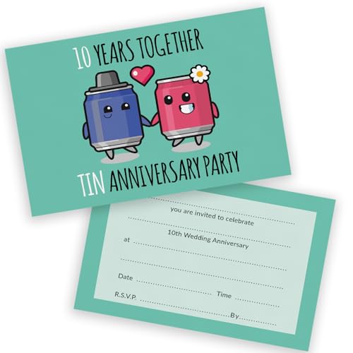 Party-Einladungen zum 10. Jahrestag – 10 Jahre zusammen, 20 Stück – Hochzeitseinladungen für Freunde und Familie, A6, Partyeinladungen, Einladungskarten mit Klappumschlägen Party-Einladungen zum 10. Jahrestag – 10 Jahre zusammen, 20 Stück – Hochzeitseinladungen für Freunde und Familie, A6, Partyeinladungen, Einladungskarten mit Klappumschlägen von Stuff4