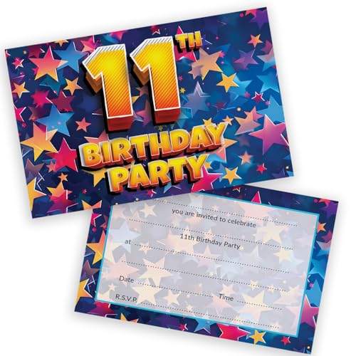 Party-Einladungen zum 11. Geburtstag für Kinder – Celebration Stars 20 Stück – Kindergeburtstagseinladungen für Jungen/Mädchen A6 Geburtstagsparty-Einladungskarten mit Klappumschlägen Party-Einladungen zum 11. Geburtstag für Kinder – Celebration Stars 20 Stück – Kindergeburtstagseinladungen für Jungen/Mädchen A6 Geburtstagsparty-Einladungskarten mit Klappumschlägen von Stuff4