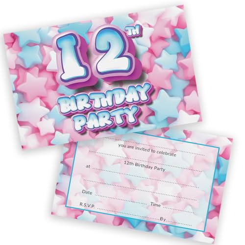 Party-Einladungen zum 12. Geburtstag für Kinder – Sweet Marshmallow 20 Stück – Kindergeburtstagseinladungen für Jungen/Mädchen A6 Geburtstagsparty-Einladungskarten mit Klappumschlägen von Stuff4