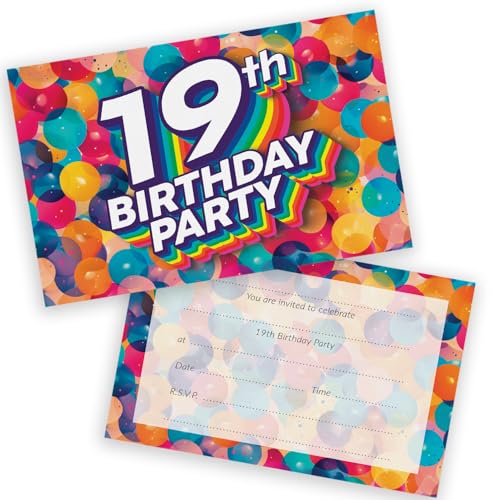 Party-Einladungen zum 19. Geburtstag, für Männer und Frauen, Regenbogen-Luftballons, 28 Stück, für Erwachsene, Geburtstagseinladungen für Freunde, Familie, A6, Geburtstagsparty-Einladungskarten mit Party-Einladungen zum 19. Geburtstag, für Männer und Frauen, Regenbogen-Luftballons, 28 Stück, für Erwachsene, Geburtstagseinladungen für Freunde, Familie, A6, Geburtstagsparty-Einladungskarten mit von Stuff4