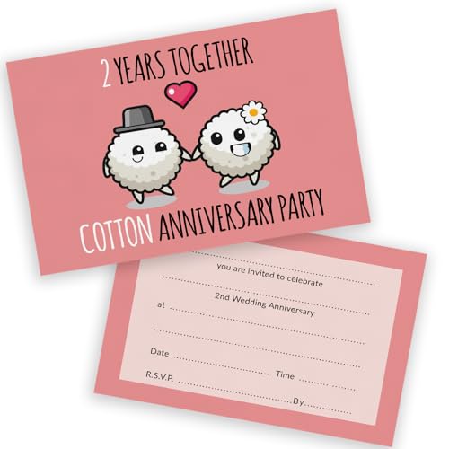 Party-Einladungen zum 2. Jahrestag – 2 Jahre zusammen, 20 Stück – Hochzeitseinladungen für Freunde und Familie, A6, Partyeinladungen, Einladungskarten mit Klappumschlägen Party-Einladungen zum 2. Jahrestag – 2 Jahre zusammen, 20 Stück – Hochzeitseinladungen für Freunde und Familie, A6, Partyeinladungen, Einladungskarten mit Klappumschlägen von Stuff4