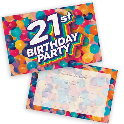 Party-Einladungen zum 21. Geburtstag, für Männer und Frauen, Regenbogen-Luftballons, 20 Stück, für Erwachsene, Geburtstagseinladungen für Freunde, Familie, A6, Geburtstagsparty-Einladungskarten mit Party-Einladungen zum 21. Geburtstag, für Männer und Frauen, Regenbogen-Luftballons, 20 Stück, für Erwachsene, Geburtstagseinladungen für Freunde, Familie, A6, Geburtstagsparty-Einladungskarten mit von Stuff4