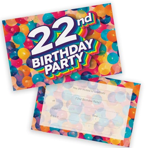 Party-Einladungen zum 22. Geburtstag, für Männer und Frauen, Regenbogen-Luftballons, 20 Stück, für Erwachsene, Geburtstagseinladungen für Freunde, Familie, A6, Geburtstagsparty-Einladungskarten mit Party-Einladungen zum 22. Geburtstag, für Männer und Frauen, Regenbogen-Luftballons, 20 Stück, für Erwachsene, Geburtstagseinladungen für Freunde, Familie, A6, Geburtstagsparty-Einladungskarten mit von Stuff4