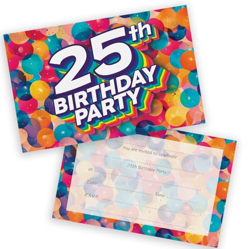 Party-Einladungen zum 25. Geburtstag, für Männer und Frauen, Regenbogen-Luftballons, 20 Stück, für Erwachsene, Geburtstagseinladungen für Freunde, Familie, A6, Geburtstagsparty-Einladungskarten mit Party-Einladungen zum 25. Geburtstag, für Männer und Frauen, Regenbogen-Luftballons, 20 Stück, für Erwachsene, Geburtstagseinladungen für Freunde, Familie, A6, Geburtstagsparty-Einladungskarten mit von Stuff4