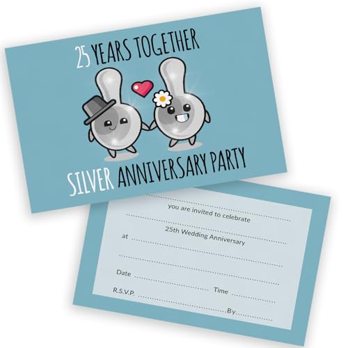 Party-Einladungen zum 25. Jahrestag – 25 Jahre zusammen, 20 Stück – Hochzeitseinladungen für Freunde und Familie, A6, Partyeinladungen, Einladungskarten mit Klappumschlägen Party-Einladungen zum 25. Jahrestag – 25 Jahre zusammen, 20 Stück – Hochzeitseinladungen für Freunde und Familie, A6, Partyeinladungen, Einladungskarten mit Klappumschlägen von Stuff4