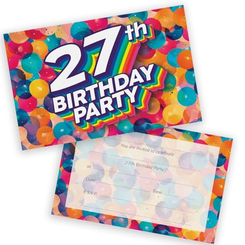 Party-Einladungen zum 27. Geburtstag, für Männer und Frauen, Regenbogen-Luftballons, 36 Stück, für Erwachsene, Geburtstagseinladungen für Freunde, Familie, A6, Geburtstagsparty-Einladungskarten mit Party-Einladungen zum 27. Geburtstag, für Männer und Frauen, Regenbogen-Luftballons, 36 Stück, für Erwachsene, Geburtstagseinladungen für Freunde, Familie, A6, Geburtstagsparty-Einladungskarten mit von Stuff4