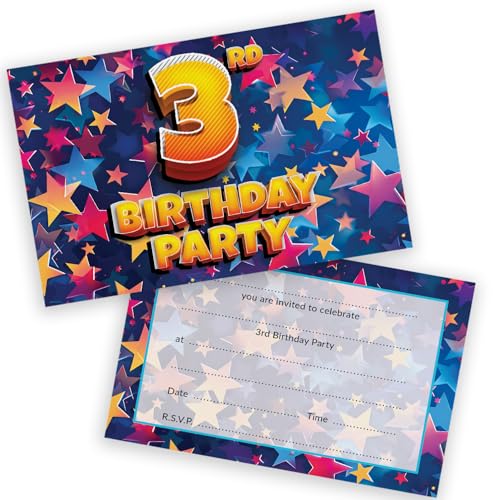 Party-Einladungen zum 3. Geburtstag für Kinder – Celebration Stars 20 Stück – Kindergeburtstagseinladungen für Jungen/Mädchen A6 Geburtstagsparty-Einladungskarten mit Klappumschlägen Party-Einladungen zum 3. Geburtstag für Kinder – Celebration Stars 20 Stück – Kindergeburtstagseinladungen für Jungen/Mädchen A6 Geburtstagsparty-Einladungskarten mit Klappumschlägen von Stuff4