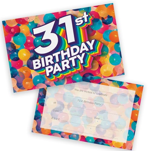 Party-Einladungen zum 31. Geburtstag, für Männer und Frauen, Regenbogen-Luftballons, 20 Stück, für Erwachsene, Geburtstagseinladungen für Freunde, Familie, A6, Geburtstagsparty-Einladungskarten mit Party-Einladungen zum 31. Geburtstag, für Männer und Frauen, Regenbogen-Luftballons, 20 Stück, für Erwachsene, Geburtstagseinladungen für Freunde, Familie, A6, Geburtstagsparty-Einladungskarten mit von Stuff4