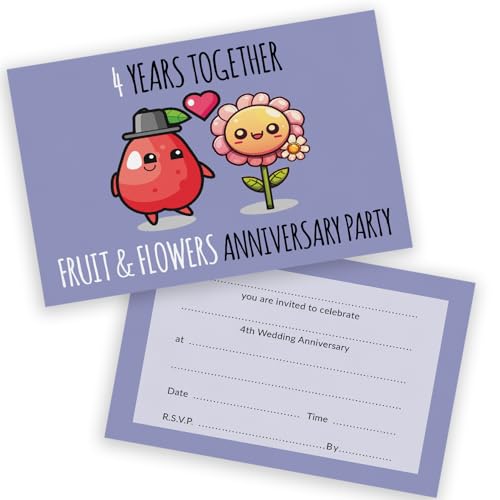 Party-Einladungen zum 4. Hochzeitstag – 4 Jahre zusammen, 20 Stück – Einladungen zum Hochzeitstag für Freunde und Familie, A6, Partyeinladungen, Einladungskarten mit Klappumschlägen Party-Einladungen zum 4. Hochzeitstag – 4 Jahre zusammen, 20 Stück – Einladungen zum Hochzeitstag für Freunde und Familie, A6, Partyeinladungen, Einladungskarten mit Klappumschlägen von Stuff4