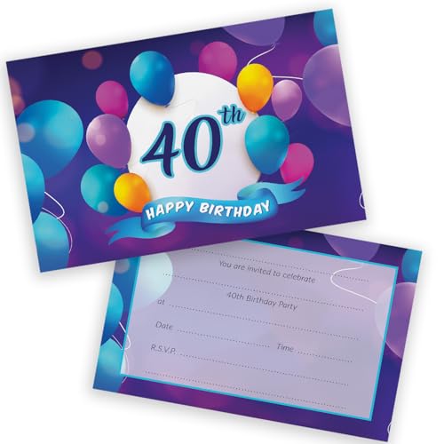 Party-Einladungen zum 40. Geburtstag, für Männer und Frauen, Happy Balloons, 20 Stück, für Erwachsene, Geburtstagseinladungen für Freunde, Familie, A6, Geburtstagsparty-Einladungskarten mit Party-Einladungen zum 40. Geburtstag, für Männer und Frauen, Happy Balloons, 20 Stück, für Erwachsene, Geburtstagseinladungen für Freunde, Familie, A6, Geburtstagsparty-Einladungskarten mit von Stuff4