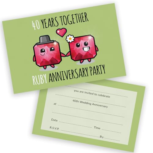 Party-Einladungen zum 40. Hochzeitstag – 40 Jahre zusammen, 20 Stück – Einladungen zum Hochzeitstag für Freunde und Familie, A6, Partyeinladungen, Einladungskarten mit Klappumschlägen Party-Einladungen zum 40. Hochzeitstag – 40 Jahre zusammen, 20 Stück – Einladungen zum Hochzeitstag für Freunde und Familie, A6, Partyeinladungen, Einladungskarten mit Klappumschlägen von Stuff4