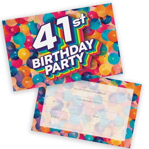 Party-Einladungen zum 41. Geburtstag, für Männer und Frauen, Regenbogen-Luftballons, 20 Stück, für Erwachsene, Geburtstagseinladungen für Freunde, Familie, A6, Geburtstagsparty-Einladungskarten mit Party-Einladungen zum 41. Geburtstag, für Männer und Frauen, Regenbogen-Luftballons, 20 Stück, für Erwachsene, Geburtstagseinladungen für Freunde, Familie, A6, Geburtstagsparty-Einladungskarten mit von Stuff4