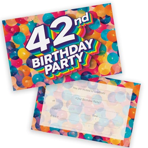 Party-Einladungen zum 42. Geburtstag, für Männer und Frauen, Regenbogen-Luftballons, 20 Stück, für Erwachsene, Geburtstagseinladungen für Freunde, Familie, A6, Geburtstagsparty-Einladungskarten mit Party-Einladungen zum 42. Geburtstag, für Männer und Frauen, Regenbogen-Luftballons, 20 Stück, für Erwachsene, Geburtstagseinladungen für Freunde, Familie, A6, Geburtstagsparty-Einladungskarten mit von Stuff4