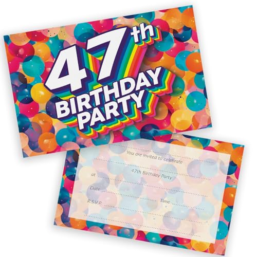 Party-Einladungen zum 47. Geburtstag, für Männer und Frauen, Regenbogen-Luftballons, 20 Stück, für Erwachsene, Geburtstagseinladungen für Freunde, Familie, A6, Geburtstagsparty-Einladungskarten mit Party-Einladungen zum 47. Geburtstag, für Männer und Frauen, Regenbogen-Luftballons, 20 Stück, für Erwachsene, Geburtstagseinladungen für Freunde, Familie, A6, Geburtstagsparty-Einladungskarten mit von Stuff4